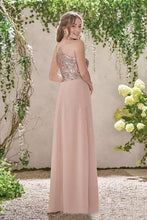 Load image into Gallery viewer, Rose Gold A Line Backless Sequins Chiffon Cheap Beach Bridesmaid Dress
