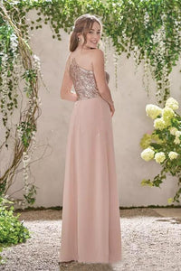 Rose Gold A Line Backless Sequins Chiffon Cheap Beach Bridesmaid Dress