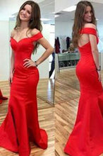 Load image into Gallery viewer, 2024 Mermaid Red Elegant Sweetheart Off Shoulder Satin Corset Open Back Prom Dresses RS194