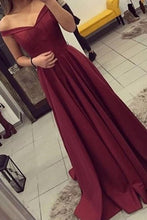 Load image into Gallery viewer, Satin Off the Shoulder A-line Sweep Train Sashes Sweetheart Burgundy Prom Dresses RS604