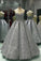 Sweetheart Gray Sleeveless Long Sequins Strapless Ball Gown Shiny Winter Prom Dresses RS575