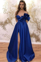 Load image into Gallery viewer, Sweetheart A-line Prom Dresses Long With Pockets Royal Blue Satin Evening Dress