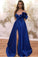 Sweetheart A-line Prom Dresses Long With Pockets Royal Blue Satin Evening Dress