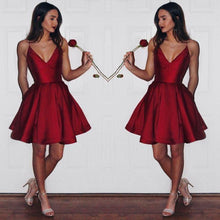Load image into Gallery viewer, A-Line Burgundy Spaghetti Straps V-Neck Burgundy Short Homecoming Dress RS80