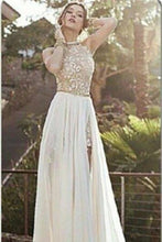 Load image into Gallery viewer, 2024 Sexy Lace Backless Long Chiffon High Neckline Halter Side Slit Prom Dress Wedding Dress