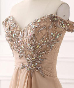 A Line Chiffon Sweetheart Off the Shoulder Beads Open Back Cheap Prom Dresses RS148