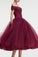 Vintage Princess Off the Shoulder Tea Length Ball Gown Scoop Burgundy Homecoming Dress RS860
