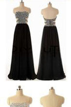Load image into Gallery viewer, Sexy A-line Backless Long Black Beaded Bodice Slit Side Chiffon Evening Prom Dresses RS15