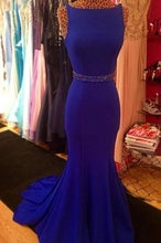 Load image into Gallery viewer, Royal Blue Scoop Mermaid Sleeveless Backless Beads Spandex Prom Dresses RS618