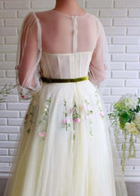 Load image into Gallery viewer, A-line Long Sleeves Tulle Long Prom Dress