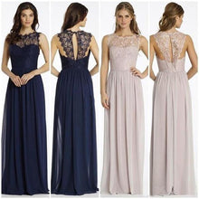 Load image into Gallery viewer, Round Neckline Illusion Lace Top Chiffon A-line Popular Open Back Bridesmaid Dresses RS515