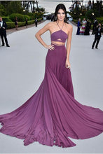 Load image into Gallery viewer, Spaghetti Straps Purple Gorgeous A-Line Chiffon Long Open Back Prom Dresses RS489