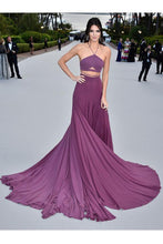 Load image into Gallery viewer, Spaghetti Straps Purple Gorgeous A-Line Chiffon Long Open Back Prom Dresses RS489