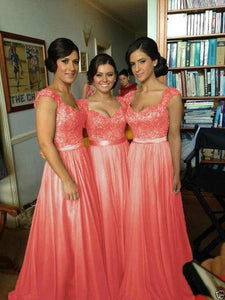 Coral Chiffon Corset Long Bridesmaids Dress Formal Prom Dress RS534