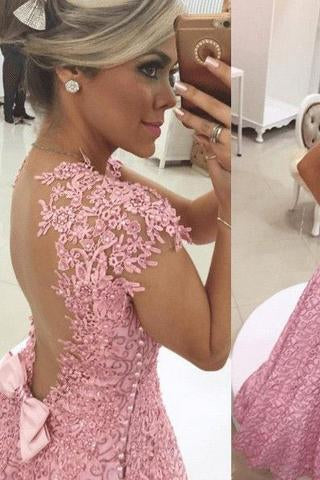 Gorgeous A-line Sweetheart Short Sleeve Backless Sweetheart Cheap Lace Prom Dresses PD0084