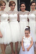 Load image into Gallery viewer, Simple A-line Bateau Knee-Length White Bridesmaid Dresses with Appliques RS480