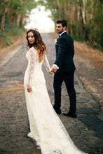 Load image into Gallery viewer, Sexy Gorgeous Mermaid Long Sleeves V-Neck Backless White Lace Wedding Dresses RS313