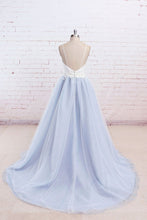 Load image into Gallery viewer, Simple A-Line Light Blue Sweetheart Spaghetti Straps Chic Blue Tulle Backless Prom Dresses RS187