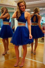 Load image into Gallery viewer, Two Piece Scoop Short Tulle Backless Royal Blue Cocktail Homecoming Dress with Beaded RS455