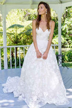 Load image into Gallery viewer, A Line Spaghetti Straps Backless V Neck Long Lace Wedding Dresses Bridal Dresses RS260