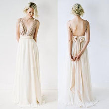 Load image into Gallery viewer, Sequin Sexy Chiffon Long Backless V-Neck Backless Sleeveless A-Line Bridesmaid Dresses RS42