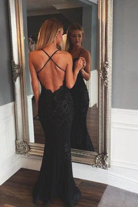 Black Prom Dresses Mermaid Prom Dress Lace Prom Dress Backless Evening Gowns RS967