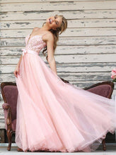 Load image into Gallery viewer, Pink Prom Dress Simple Lace backless prom dresses long evening Formal Gown RS115