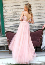 Load image into Gallery viewer, Pink Prom Dress Simple Lace backless prom dresses long evening Formal Gown RS115