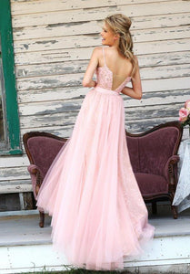 Pink Prom Dress Simple Lace backless prom dresses long evening Formal Gown RS115
