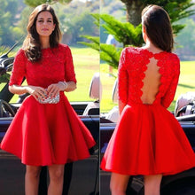 Load image into Gallery viewer, Red Cocktail Dress Sexy Long sleeve Backless Lace homecoming Dress