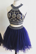 Load image into Gallery viewer, Cute Two Pieces Halter Royal Blue Tulle Beading Homecoming Dresses