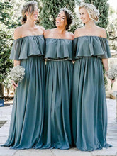 Load image into Gallery viewer, A Line Long Chiffon Off the Shoulder Slate Gray Mismatched Bridesmaid Dresses RS287