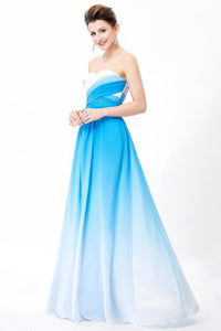 Ombre Spaghetti Straps A-Line Chiffon Blue Lace up Sweetheart White Prom Dresses RS360