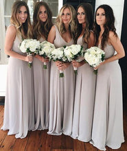 Load image into Gallery viewer, A Line V Neck Chiffon Sleeveless Gray Formal Cheap Prom Bridesmaid Dresses RS669