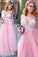 Pink Tulle Scoop Neck Princess Sweetheart Floor-length with Appliques Lace Prom Dresses RS807