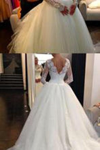 Load image into Gallery viewer, Sexy Lace Long Sleeves Backless A-Line High Neck Tulle Applique Beaded Bridal Gowns RS389