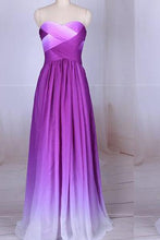Load image into Gallery viewer, Simple Purple Strapless Sweetheart A-Line Chiffon Ombre Backless Prom Dresses RS364