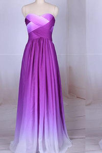 Simple Purple Strapless Sweetheart A-Line Chiffon Ombre Backless Prom Dresses RS364