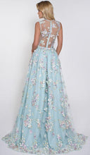 Load image into Gallery viewer, V-Neck Sleeveless Blue Tulle Appliques Affordable Long A-line Sleeveless Prom Dresses RS512