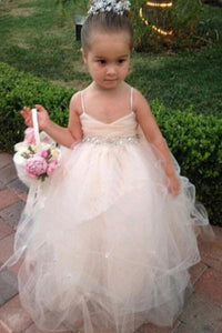 Princess Tulle Beading Spaghetti Straps Bowknot Flower Girl Dresses Lovely Tutu Dress RS777