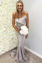 Load image into Gallery viewer, Strapless Silver Mermaid Elegant Long Sleeveless Prom Dresses Bridesmaid Dresses RS64