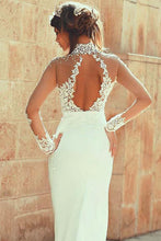 Load image into Gallery viewer, Long Sleeve Mermaid High Neck Lace Appliques Open Back Ivory Long Wedding Dresses RS145