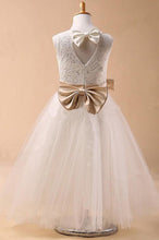 Load image into Gallery viewer, Ball Gown Jewel Sleeveless Bowknot Long Tulle Flower Girl Dresses With Sash GD00009