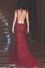 Load image into Gallery viewer, Sexy Burgundy Mermaid V-Neck Sleeveless Floor-Length Appliques Prom Dresses RS283