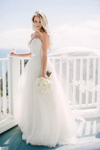 Sweep Train Spaghetti Straps Ivory Sweetheart Backless Beach Wedding Dresses RS360