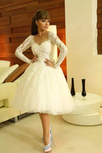 New Elegant Short Long Sleeves Sweetheart Cocktail Dress Ivory Lace Homecoming Dress RS838