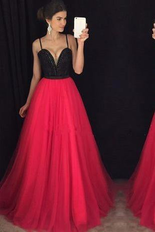 Attractive Black and Red Sweetheart Neck Long Prom Gown with Beading RS423