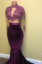 Load image into Gallery viewer, Elegant Long Sleeves Two Piece Mermaid High Neck Floor-Length Prom Dresses RS780