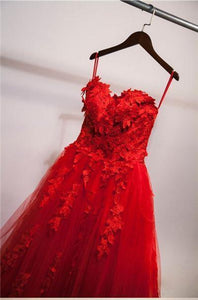 Red Ball Gown Tulle Strapless Generous Floral Fashion Quinceanera Prom Dresses RS548