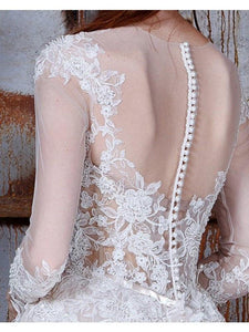 Long A-Line Long Sleeve Tulle Lace Plus Size Princess Elegant Wedding Dress RS32